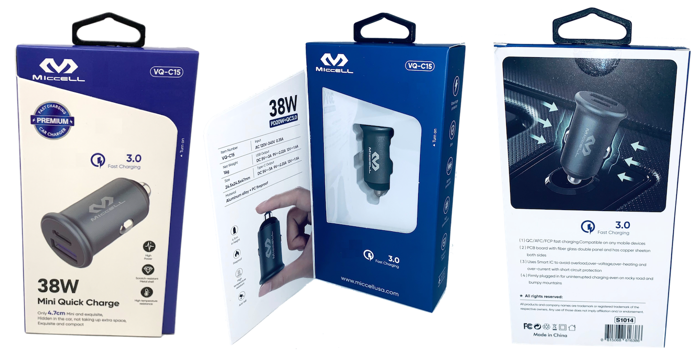 S1014 Miccell Premium 20W+Fast Charger 3.0 MINI Car Charger (VQ-C15)